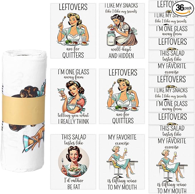 36 Pack Reusable Cleaning Cloths Washable Cotton Kitchen Towels for Home(Funny Style,Retro)