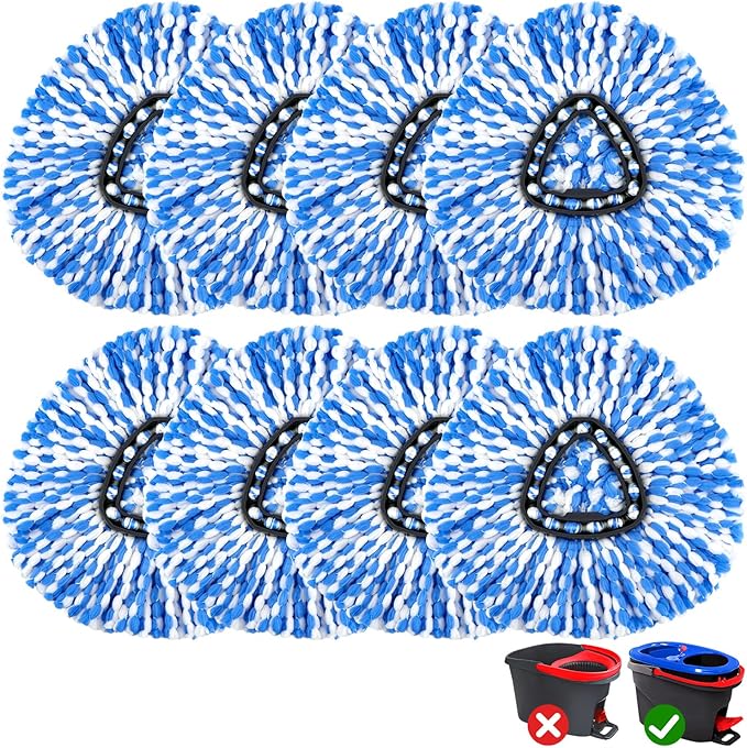 Mop Replace Heads Compatible for O Cedar 8 Pack, Spin Mops Refill Head Replacement for RinseClean 2-Tank System, Machine Washable, Suitable for Hard-surfaced Floors Cleaning