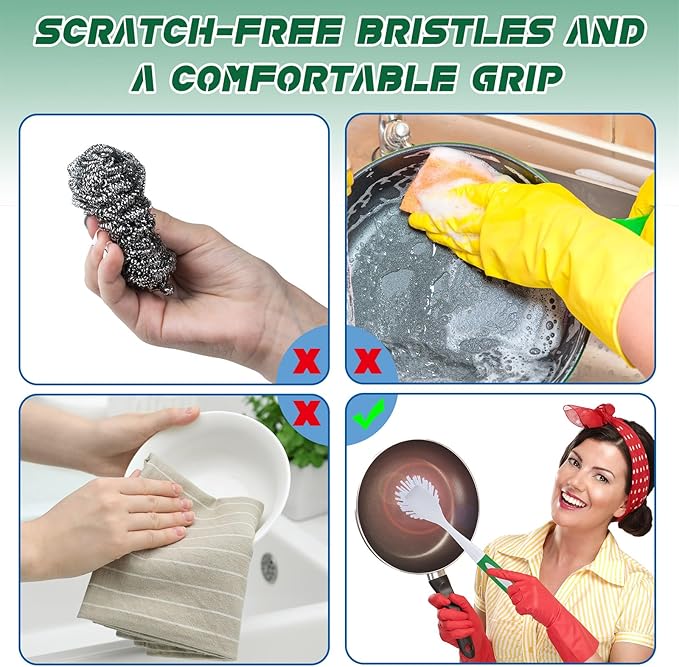 Hsei 30 Pcs Kitchen Scrub Dish Brush Bulk with 11 Inch Handle Cleaning Dish Scrubber with Stiff Bristles Washing Scrub Brushes for Housekeeping for Pots and Pans, Kitchen Sink (Green)