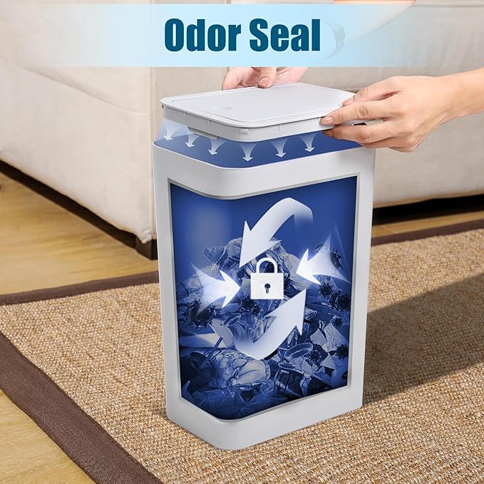 TIPGO Bathroom Trash Can with Lid, 10 Liter/ 2.6 Gallon Slim Garbage Can, Small Trash Bin Waste Basket with Pop-Up Lid for Kitchen, Bedroom, Living Room, Office (Grey)