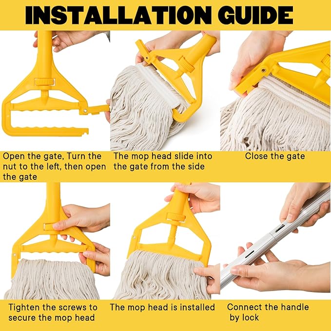 Yesland Mop with 2 Cotton Heads, Heavy Duty 61in Long Handle Looped-End String Wet Mops for Cleaning Office, Garage, Hardwood, Warehouse, Factory, Mall, Deck