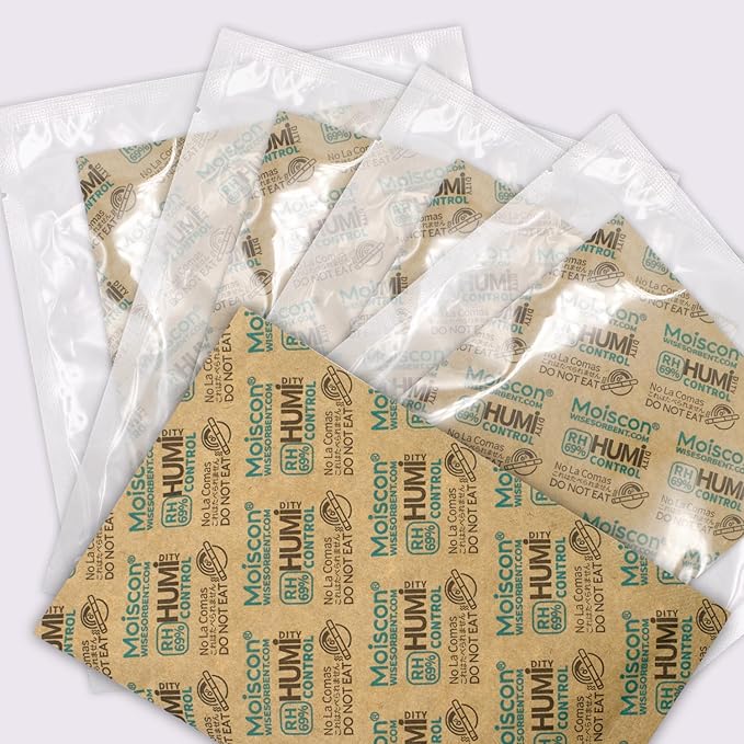 60 Gram 5 Pack 69% Two-Way Humidity Control Packs, Size 60 for Plastic Travel Case & Zip Lock Bags & Wood Containers, 69 Humidity Pack Humidifier Moisture Control Packets Individually Wrapped