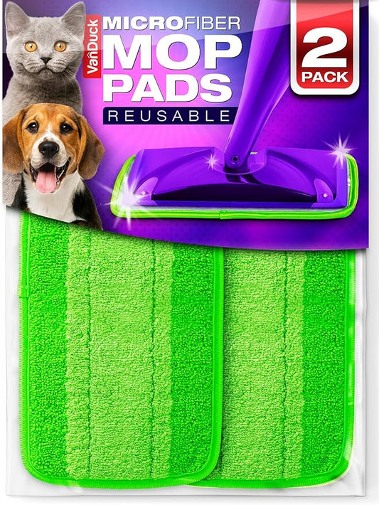 VanDuck Reusable Mop Pads Compatible with Swiffer WetJet (2 Pack) - Microfiber Mop Refill for Wet Mopping Cloths - Hardwood Floor Cleaning Spray Pads are Reusable Replacements