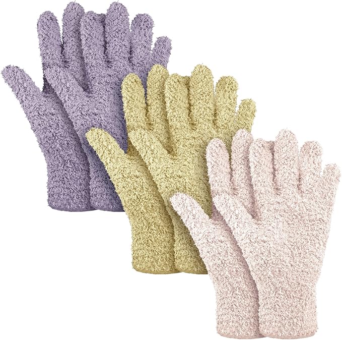 Patelai 3 Pairs Microfiber Plant Dusting Gloves Leaf Cleaning Gloves for Indoor Plants, Blinds, Furniture, House(Medium,Pink, Nude, Light Purple)