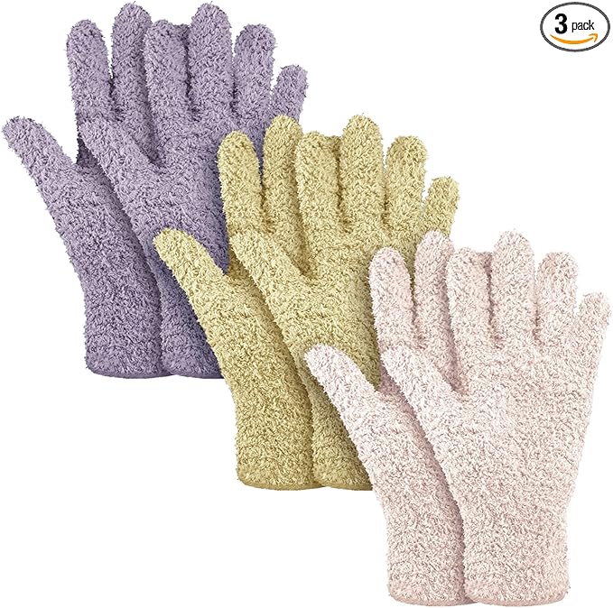 Patelai 3 Pairs Microfiber Plant Dusting Gloves Leaf Cleaning Gloves for Indoor Plants, Blinds, Furniture, House(Small,Pink, Nude, Light Purple)