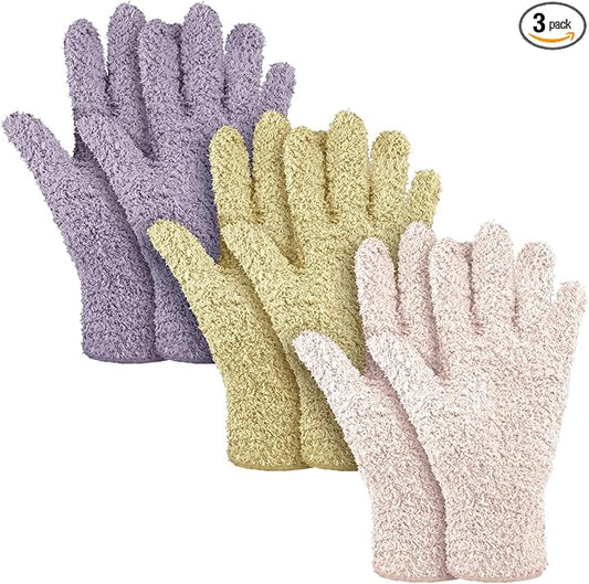 Patelai 3 Pairs Microfiber Plant Dusting Gloves Leaf Cleaning Gloves for Indoor Plants, Blinds, Furniture, House(Small,Pink, Nude, Light Purple)