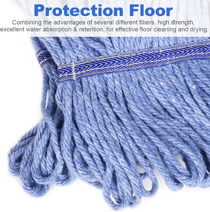 4 Pack Mop Head Heavy Duty Commercial Replacement, Wet Industrial Blue Cotton Looped End String Head Refill for General and Floor Cleaning Mop Replacement