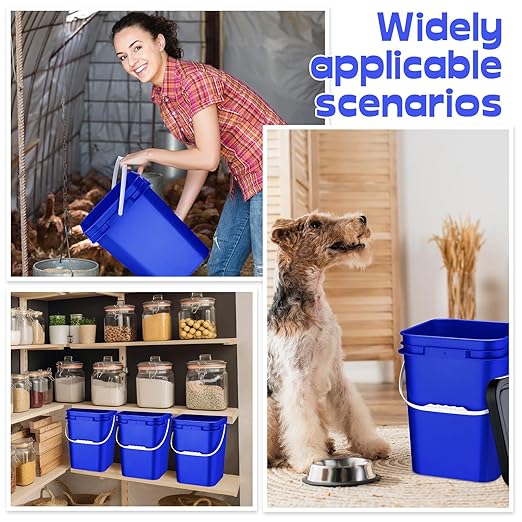 Vesici 6 Pcs 5 Gallon Food Grade Square Buckets with Lids 5 Gal Plastic Food Storage Square Bucket Heavy Duty Industrial Pail Container with DIY Label Stickers Handles for Water Painting(Blue)