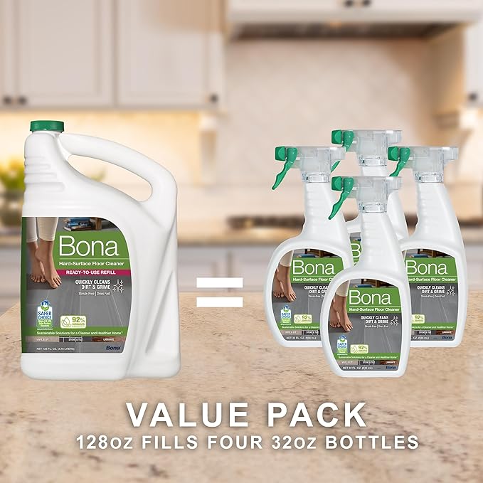 Bona Multi-Surface Floor Cleaner Refill - 128 fl oz - Unscented - Refill for Bona Spray Mops and Spray Bottles - Residue-Free Floor Cleaning Solution for Stone, Tile, Laminate, and Vinyl Floors