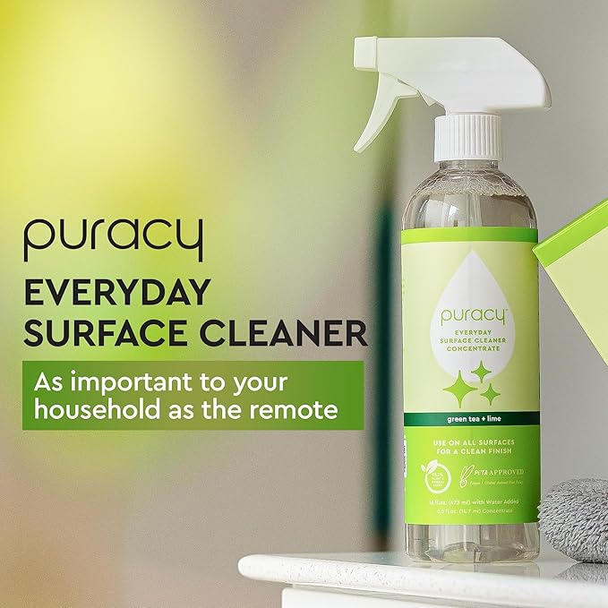 Puracy Multi-Surface Cleaner Spray - Plant-Powered Everyday Surface Cleaner - Natural All Purpose Cleaning Solution As Seen on TikTok (Green Tea and Lime Spray Bottle, 16 fl oz)