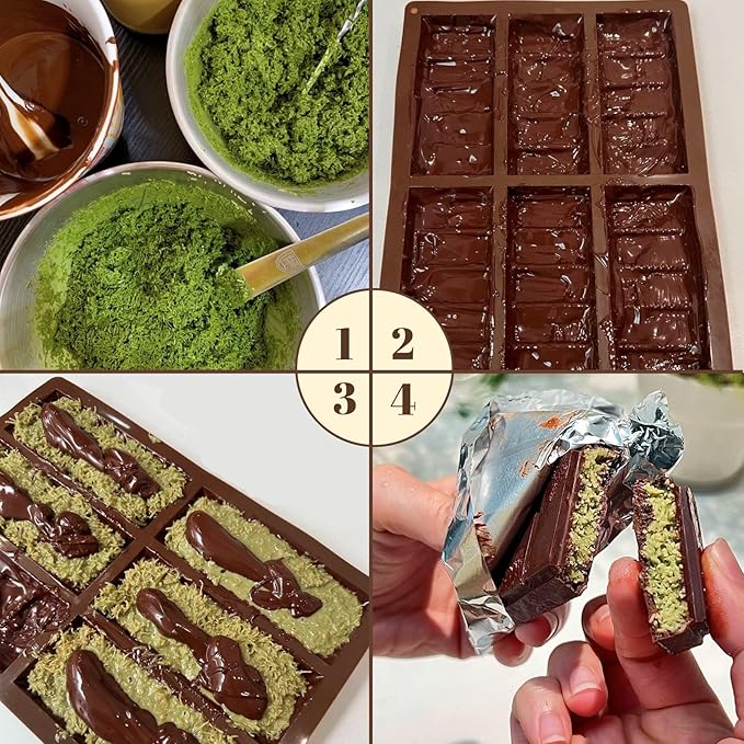 2 Pack Chocolate Bar Mold Deep for Stuffed Bar, Non-Stick Thick Chocolate Molds, Silicone Chocolate Candy Molds for Knafeh Pistachio Chocolate Bar, Candy, DIY Handmade Gifts (5 Snap+10 Snap)