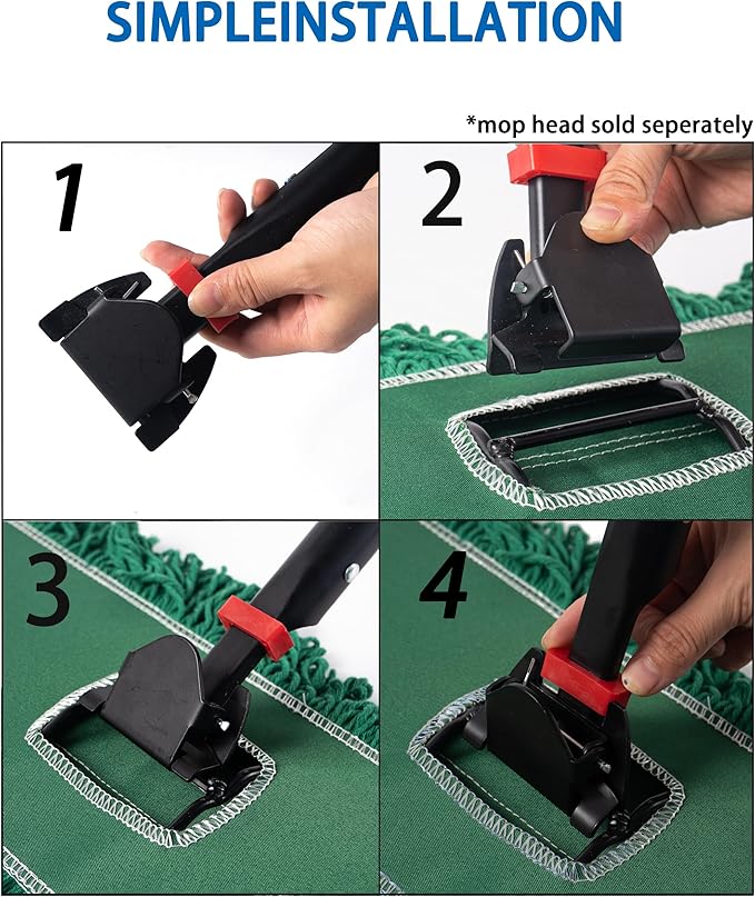 Matthew Cleaning Jaw Clamp Mop Handle, Snap-On Fiberglass Dust Mop Handle for Floor Cleaning, Gripper Holder with Clip-On Connector for Janitorial Supplies, Commercial Use,Restaurants, 60 Inches Red