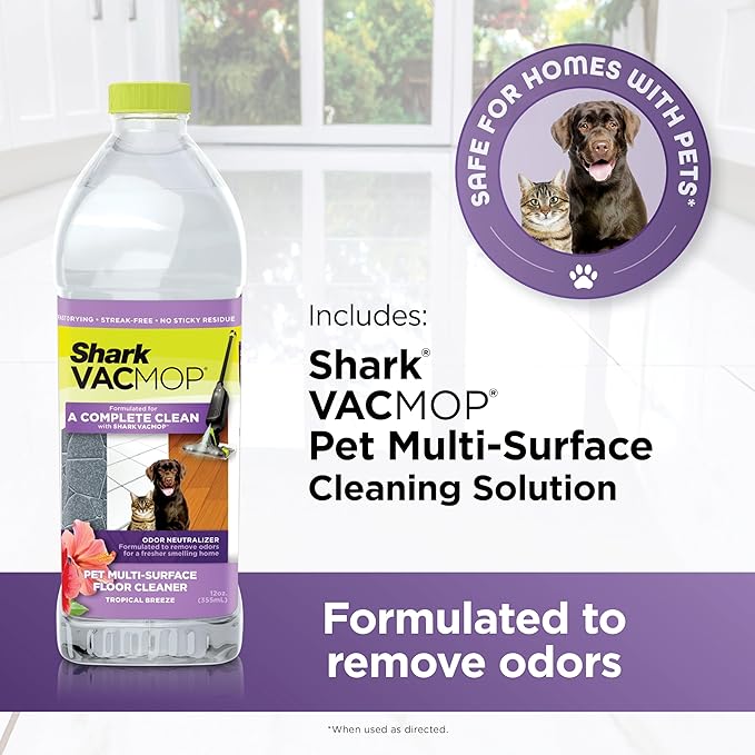 Shark VACMOP Reveal New Cordless Hard Floor Cleaner, Vacuum & Spray Mop, Powerful Suction, Lightweight, Illumination Light, Includes 4 Disposable Pads, 12oz Pet Multi-Surface Cleaning Solution, VM401