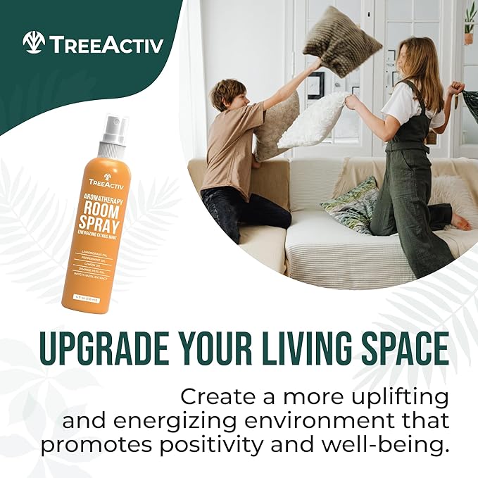 TreeActiv Aromatherapy Room Spray 4 oz, Natural Citrus Air Freshener, Essential Oil Odor Eliminator for Bedding, Pillow, Linen Mist, 1000 Sprays