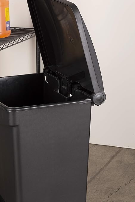 Safco Step On Plastic Trash Can with Foot Pedal, 23 Gallon Garbage Can for Kitchen, Indoor or Outdoor Use, Hands Free, Black