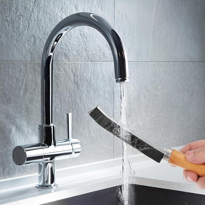 uxcell 4pcs Crevice Cleaning Brush, 8.6 Inch Hard Bristle Cleaning Brush Bathroom Cleaning Tools for Corner, Window, Faucets, Black