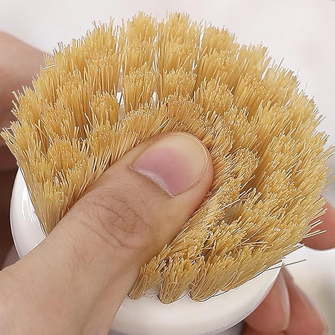 Dish Brush with Handle, Kitchen Scrub Brushes for Cleaning, Dish Scrubber with Sisal bristles for Sink, Pots, Pans (1Pack Light Gray Sisal bristles)