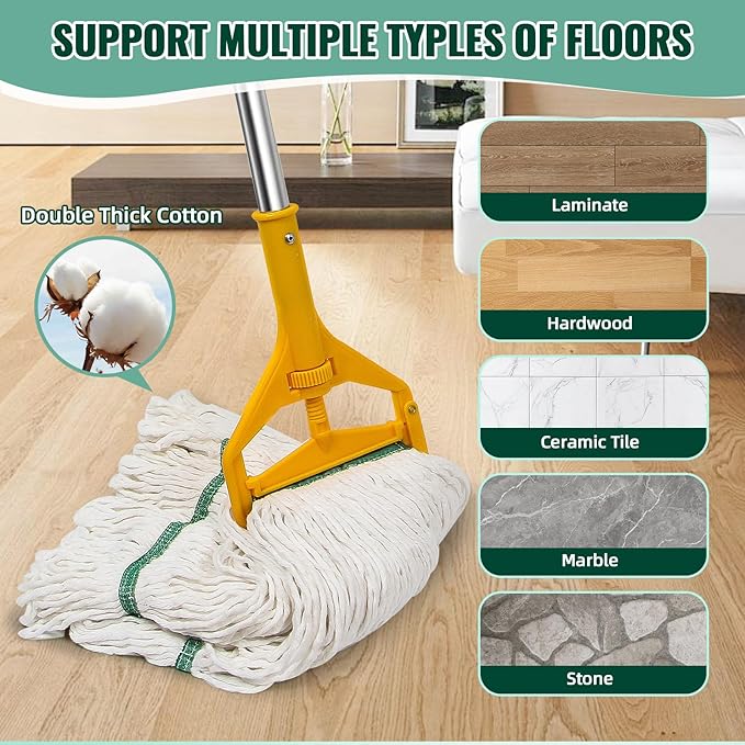 20oz Commercial Cleaning Mop Head Replacements- 6 Pack Heavy Duty Industrial Cotton Looped End String Cleaning Mop Head Refills,Used for Home,Garage,Office and Kitchen,White Mop Refills
