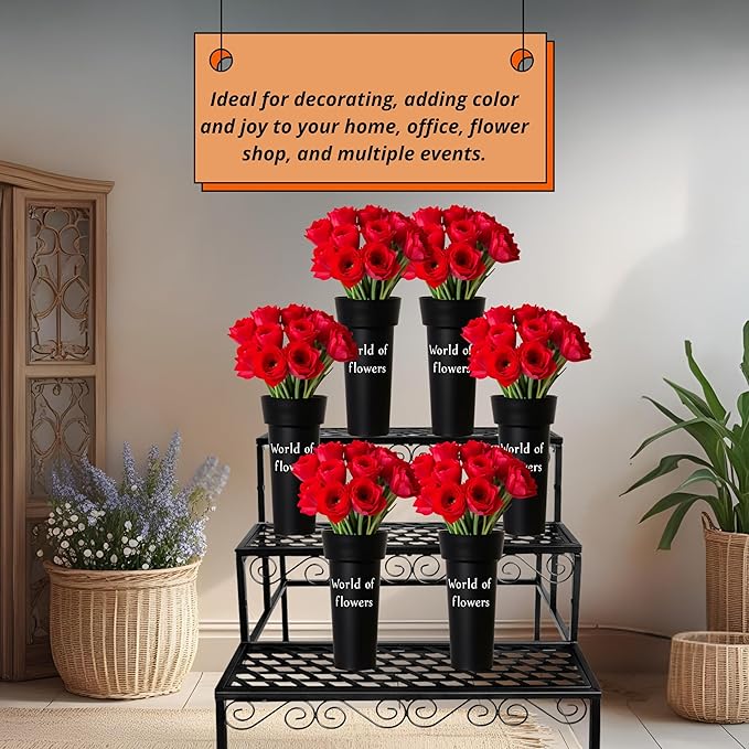 VITAGIR. Set of 6 Buckets for Cut Flowers in Plastic Black Matte Color 14 Inch, Flower Buckets for Flower Bar Ideal for Displaying Flowers in Florist Shop or as Home. (Black)