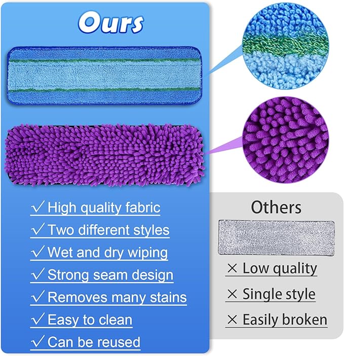 6 Pack Microfiber Cleaning Pads for Mop Hardwood Floor Cleaner Mop Replacement, 4 Deep Microfiber Cleaning Pad 2 Dusting Pad Wet Mop Dry Dust Mop Cleaner Washable Reusable Refill