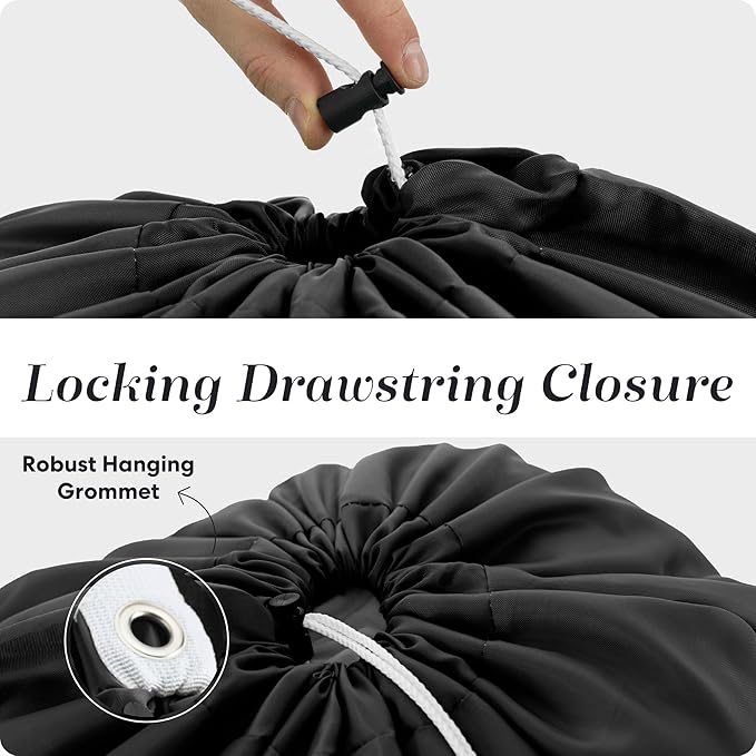 Nylon XL Laundry Bag, Large Capacity with Locking Drawstring, Machine Washable, Fits Laundry Baskets or Hampers, Holds 2 Loads of Clothes (Black, 30" x 40")