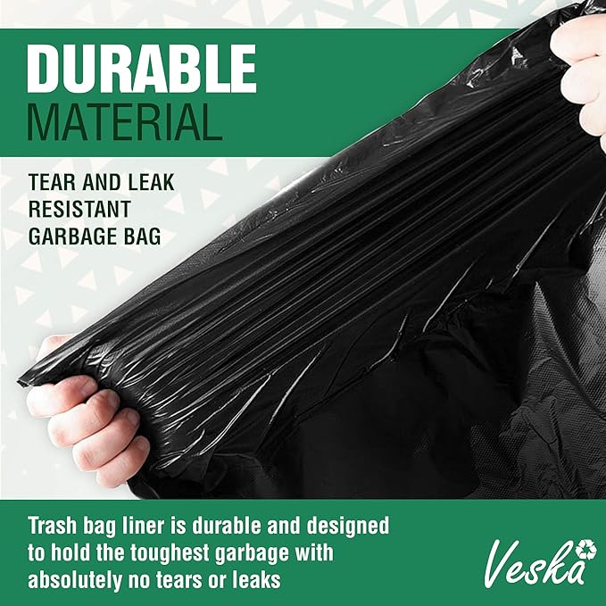 Veska 30-33 Gallon Trash Bags Heavy Duty | 250 Bags Mega-ValuePack | Black Large Trash Bags 30 Gallon - 32 Gallon - 33 Gallon.