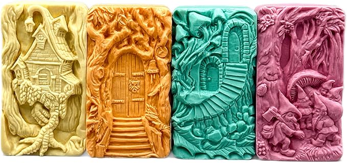 SOAP Silicone Mold Set of 4 Magical Designs: Fairy Door, GATE, Witch House, Dwarf for SOAP Making, Candle, Resin and Other Crafts