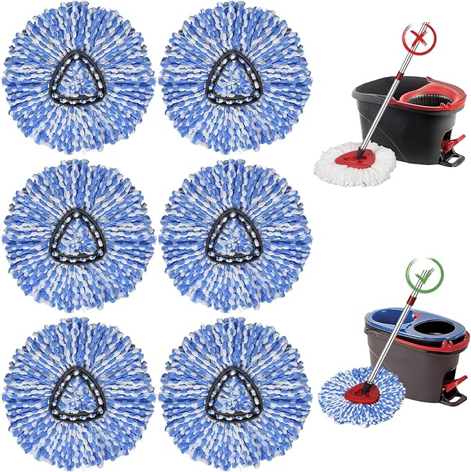 6 Pack Mop Replace Head Compatible with O Cedar Mop 2-Tank RinseClean, Spin Mop Refills, Microfiber mop Head Replacement, Deep Cleaning and Machine Washable