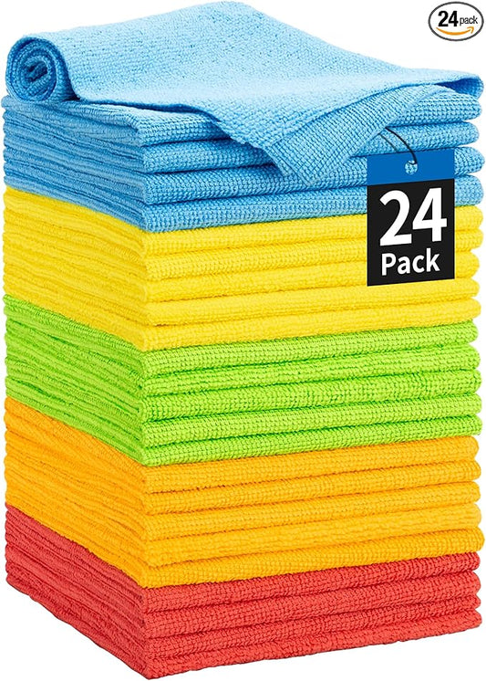 HOMERHYME Microfiber Towels for Cars, 24 Pack Microfiber Cleaning Cloths, 11.5"*11.5" Cleaning Rags Towels Bulk Absorbent Lint-Free, All-Purpose for Detailing, Office, Household Cleaning