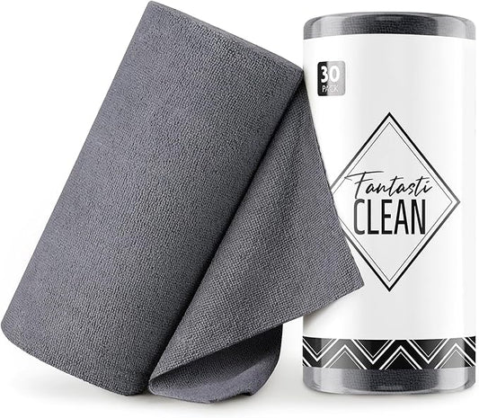 Fantasticlean Microfiber Cleaning Cloth Roll -30 Pack, Tear Away Microfiber Towels, 12" x 12", Reusable, Washable, Scratch Free, Ultra Absorbent for Car, Home Supplies (DimGray)