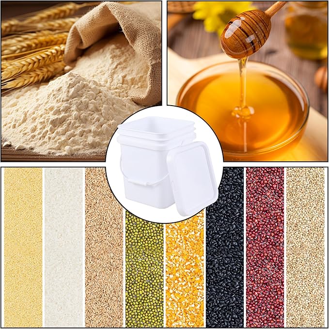 Vababa 5 Gallon Square Bucket White Bucket with Lid, 4 Pcs Plastic Bucket Food Storage Bucket with Handle and Lid