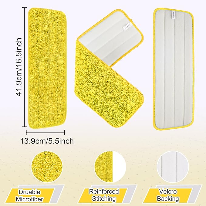 3 Pack 16.5 inch Reusable Mop Pads Microfiber Spray Mop Replacement Heads for Wet/Dry Mops Compatible with Bona Floor Care System (Yellow )