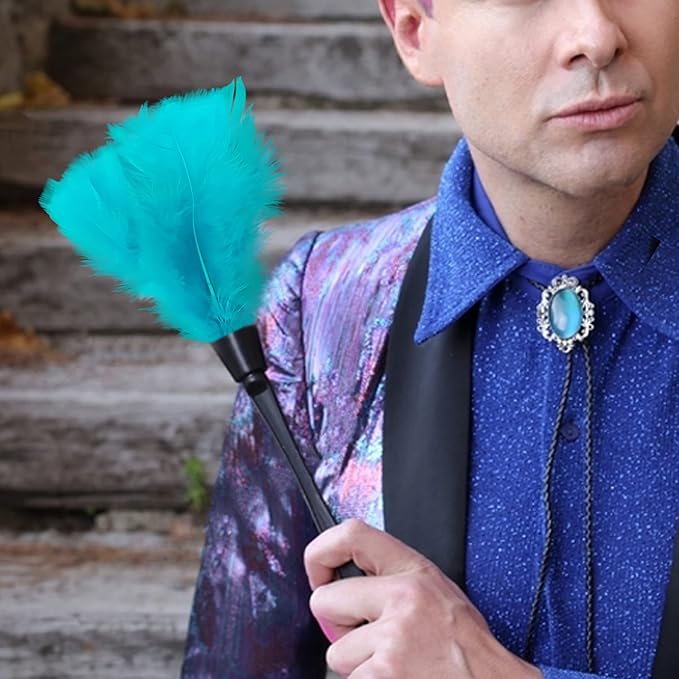 14 Inch Turkey Feather Duster – Lightweight Cleaning Brush for Home, Office, Furniture, Blinds, and Electronics（Blue）