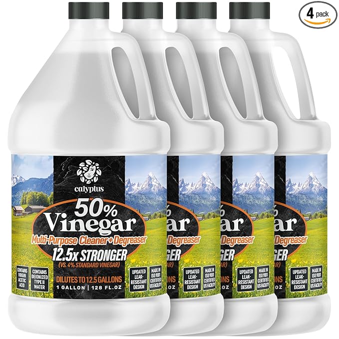 Calyptus 50% Pure Concentrated Vinegar | Maximum-Performance (12.5X) Power | Technical Grade | Dilutes Easily to 5% Acidity (1.5 Cups per Gallon) | Home and Outdoor Cleaning Concentrate | 4 Gallon