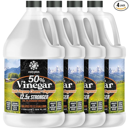 Calyptus 50% Pure Concentrated Vinegar | Maximum-Performance (12.5X) Power | Technical Grade | Dilutes Easily to 5% Acidity (1.5 Cups per Gallon) | Home and Outdoor Cleaning Concentrate | 4 Gallon