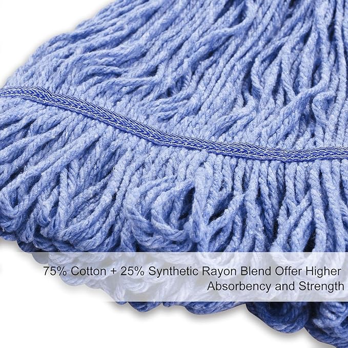 Commercial Mop with 60" Mop Handle, Heavy Duty Industrial Cotton Mops for Floor Cleaning, Looped-End String Wet Mops for Home, Kitchen, Garage, Office, Workshop, Warehouse Concrete/Tile Floor