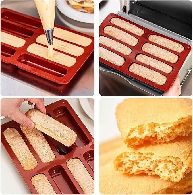 Silicone Finger Biscuit Mold, 8 Cavities, 11x6.7 inch, Set of 2 Baking Mold for Eclairs and Chocolate Bars