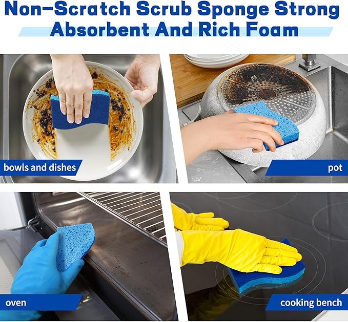 12 Count Non-Scratch Dish Sponges Kitchen, Long Lasting Cleaning Sponges for Dishes,Dual Sided Kitchen Sponges, Cleans Fast Without Scratching, Easy to Dry and Reusable-Blue