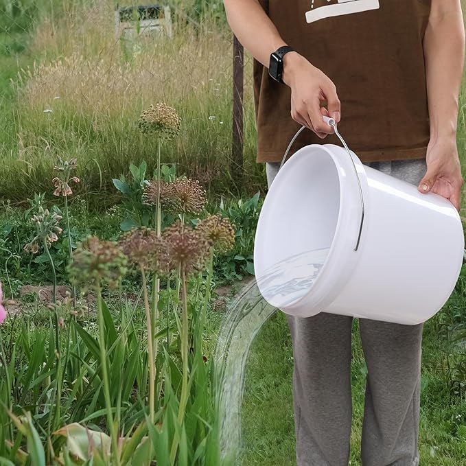 4 Gallon Plastic Bucket with Airtight Lid, 4 Pcs White Food Grade Buckets Pail with Handle and Lid, F