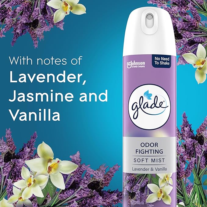 Glade Air Freshener Room Spray, Lavender & Vanilla Scent, Odor Fighting to Deliver Long Lasting Freshness, 8 Oz, 6 Count