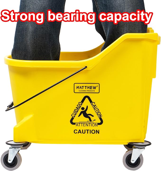 Matthew Cleaning 44Quart Commercial Mop Bucket INCL.Wet String Mop& 19'' Industrial Wet Floor Sign with Side Press Wringer On Wheels,Tandem Portable Floor Cleaning Wavebrake,Ideal for Household