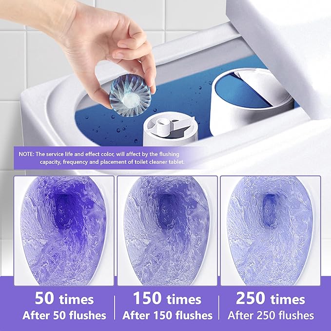 Toilet Bowl Cleaner Tablets, Automatic Toilet Bowl Cleaners, Long-Lasting Toilet Tabs Drop in Tank for Deodorizing & Descaling, Purple, 12 Packs