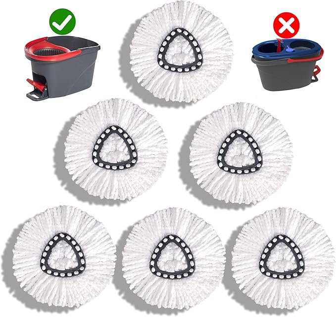6 Pack Mop Head Replacements for O-Cedar, Spin Mop Replacement Head Compatible with Easywring 1-Tank Mop Refill, Microfiber, Machine Washable, Easy to Replace, Deep Cleaning