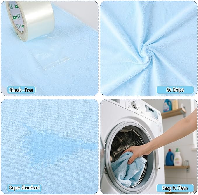 6 Pack Extra Large Microfiber Cleaning Cloths 20"x30", Lint-Free Reusable Towels for Home, Glass, Windows, Office, Kitchen, Bathroom – Mixed Blue