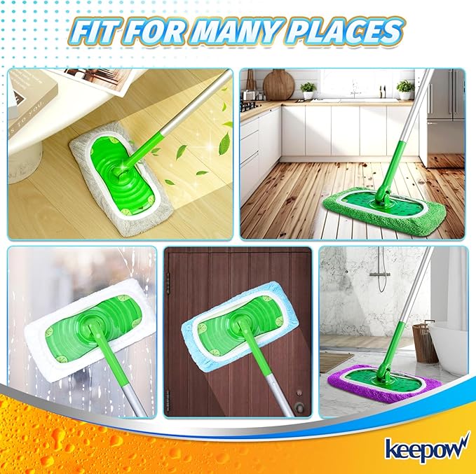 KEEPOW Reusable Microfiber Mop Pads for Swiffer Sweeper Mop, Washable Wet Pad Refills for Wet & Dry Use, Microfiber Dry Sweeping Cloths for Hardwood Floor Cleaning, 10 Pack (Mop is Not Included)