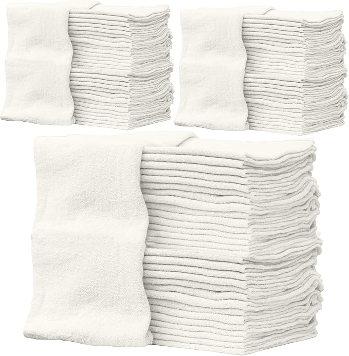 ZUPERIA Cotton Shop Towel – Multipurpose Cleaning Cloths (14" x 12" - Pack of 100 - White) Reusable Shop Rags for Automobiles, Industrial, Restaurants, Garage, and Homes