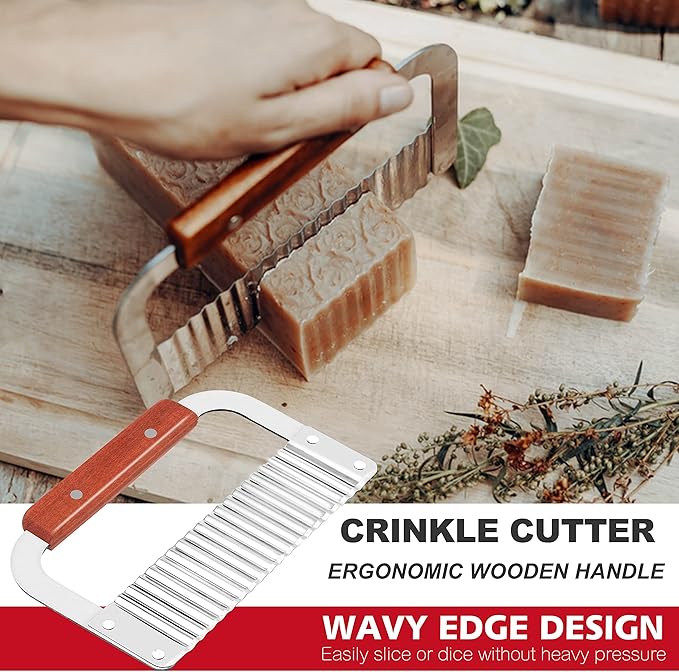 2 pcs Rectangular Soap Molds Kit with Cutters - 42oz Flexible Silicone Loaf Soap Mold with Wooden Box, Stainless Steel Wavy & Straight Scraper for Homemade Craft Soap Making Supplies