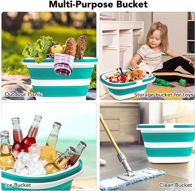 Large Collapsible Mop Bucket, 16L(4.2 Gallon) Plastic Bucket for House Cleaning, Car Washing, Silicone Cleaning Supplier Organizer, Portable Basket with Handle for Laundry Storage, RV Camping, Fishing