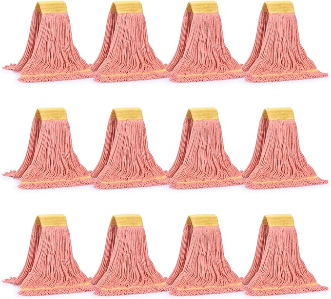 Matthew Cleaning Commercial Mop Head Replacement, 5 Inch Wide Headband, Looped End Cotton Blend String Wet Mops for Floor Cleaning, 18 oz Medium, Case Pack 12 Pcs Orange