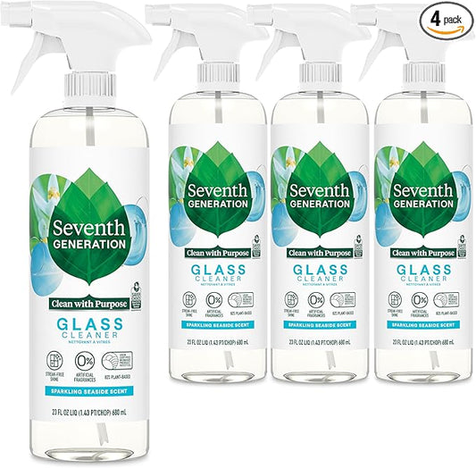 Seventh Generation Glass Cleaner, Biodegradable Formula, Sparkling Seaside Scent, 23 oz (Pack of 4)